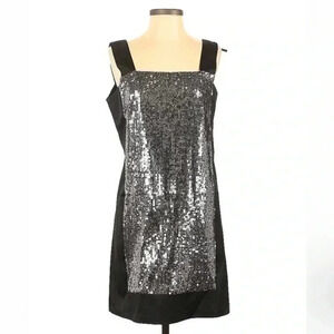 Nanette Lepore | Black & Silver Sequin Party Twilight Shift Dress Size 6 Small